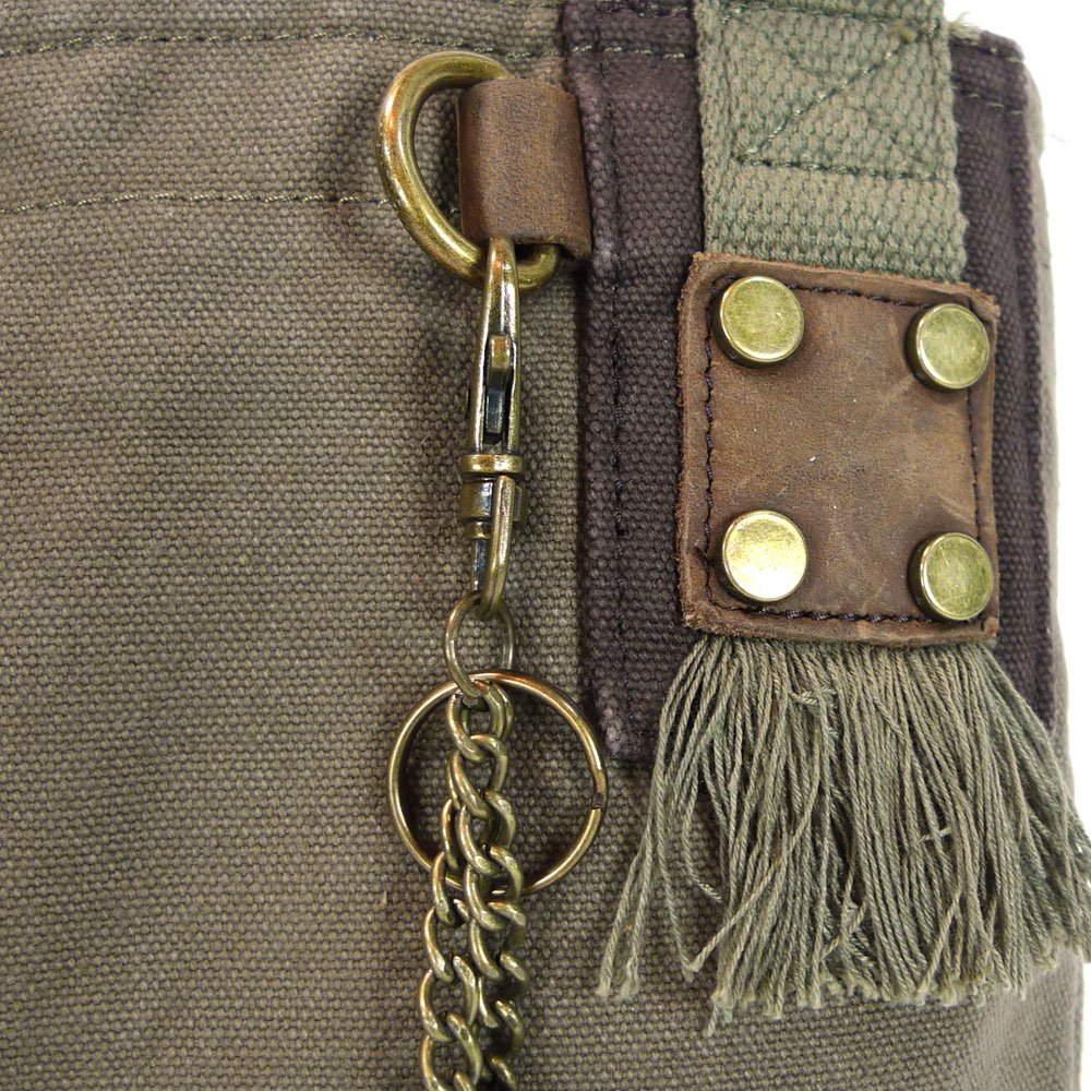 CHALA Patch Cross-Body Women Handbag, Olive Canvas Messenger Bag Key fob (LLAMA- Olive)