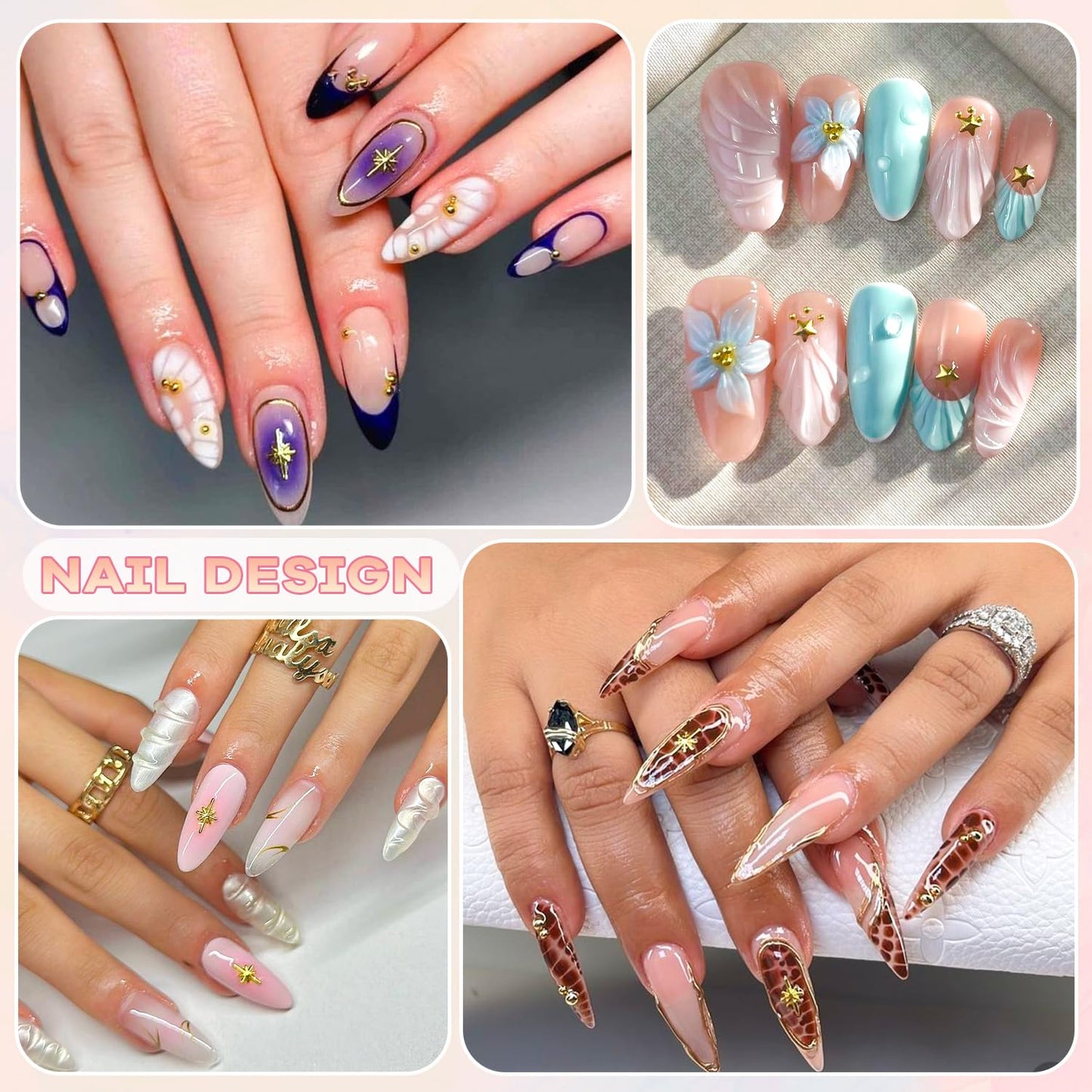 660Pcs 3D Star Nail Charms, Gold & Silver Multi-Shapes Metallic Nail Art Gems,Bedazzling Small Nail Beads Craft Jewels Y2K Cross Nail Rhinestones Beauty and Personal Care BELLEBOOST