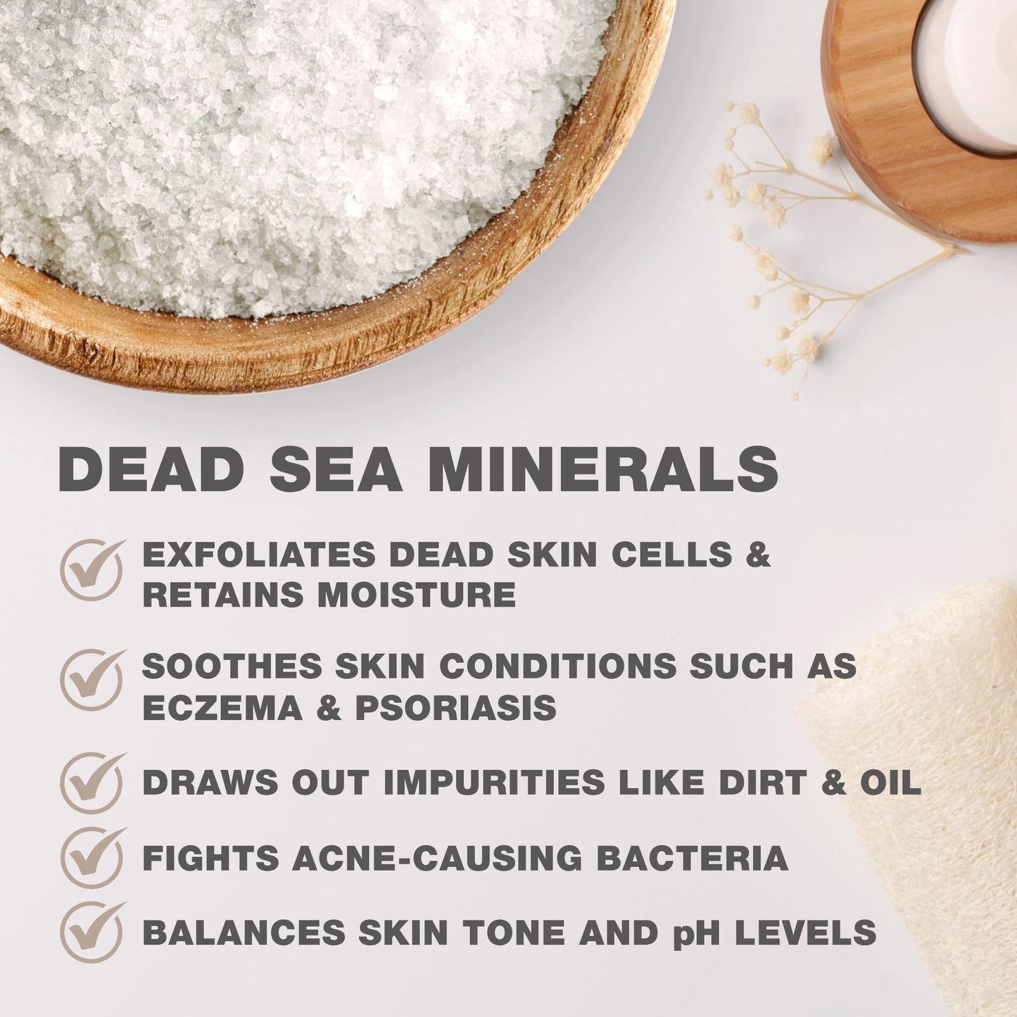 One With Nature 100% Pure Dead Sea Salt for Bath Fragrance Free, 2.5oz 6Pack. High in 21 Essential Minerals, Such as Magnesium, Sulfur, Zinc