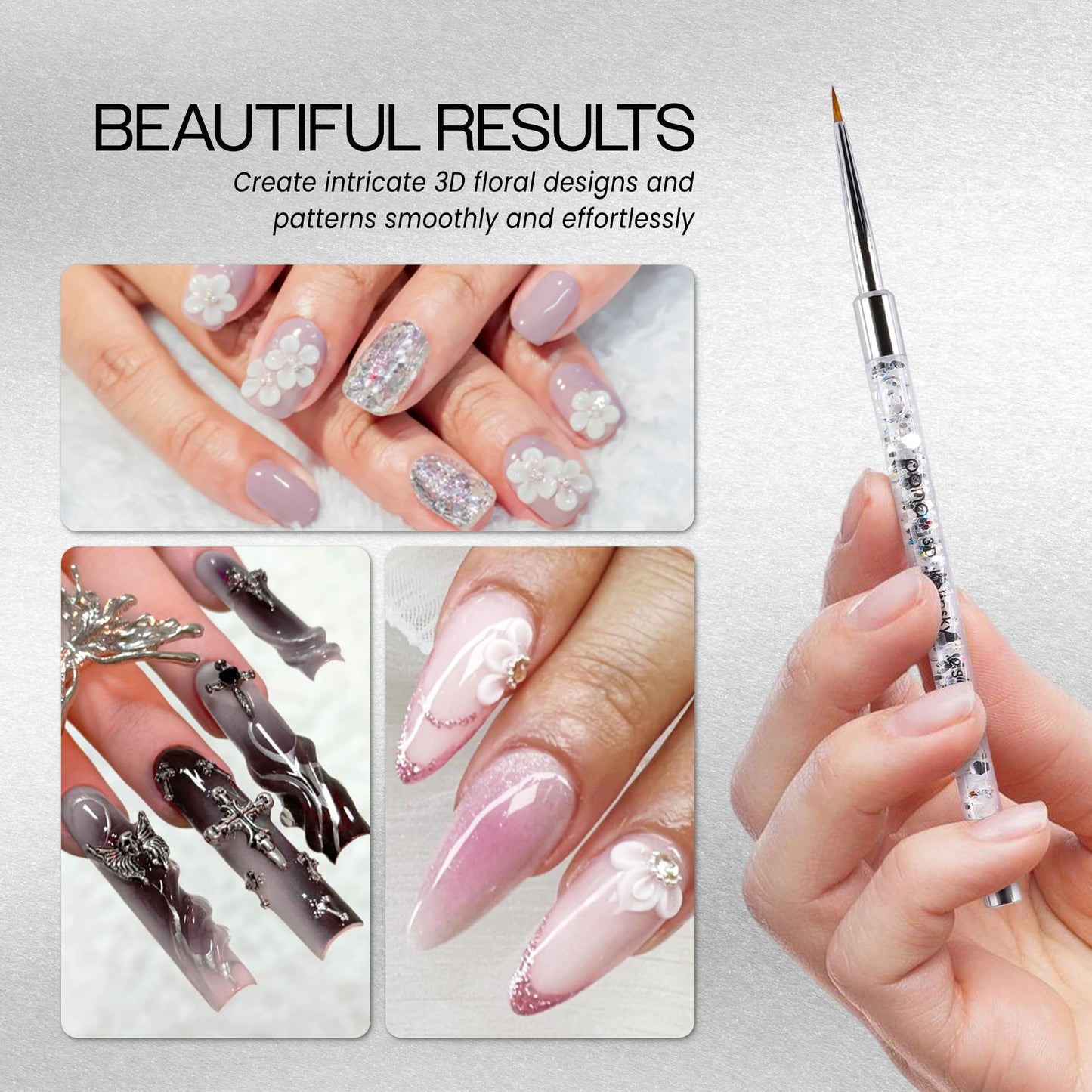 PANA 3D Kolinsky Nail Art Brush - Silver Glitter Handle, Size 2 - Acrylic Nail Art Sculpture Brush for Manicures Pedicure Salon Professional or Beauty & Personal Care PANA