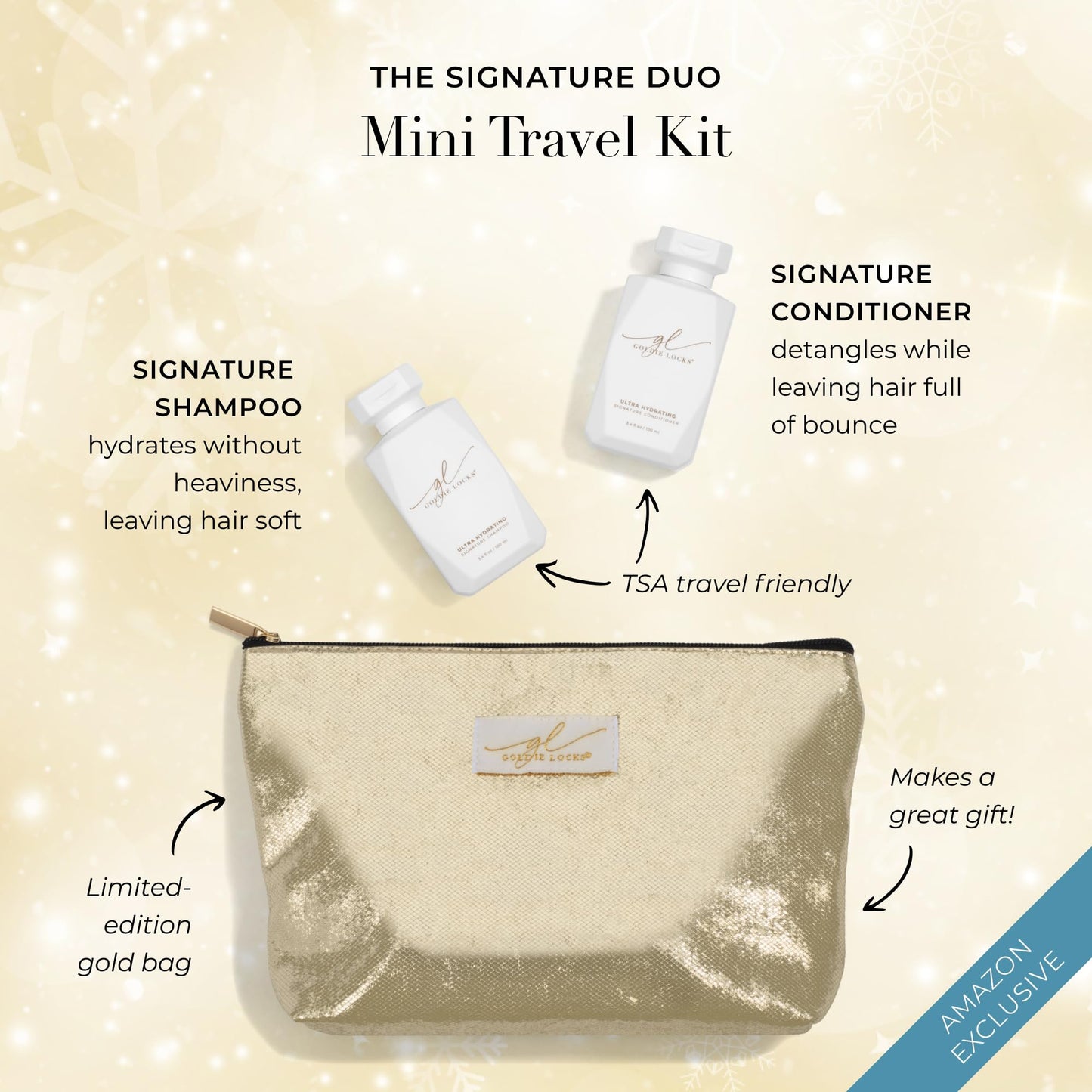 Goldie Locks Shampoo & Conditioner Travel Set, TSA-Approved Hydrating Hair Care Duo with Biotin, Marula Oil & Rose Water, Protein, Sulfate