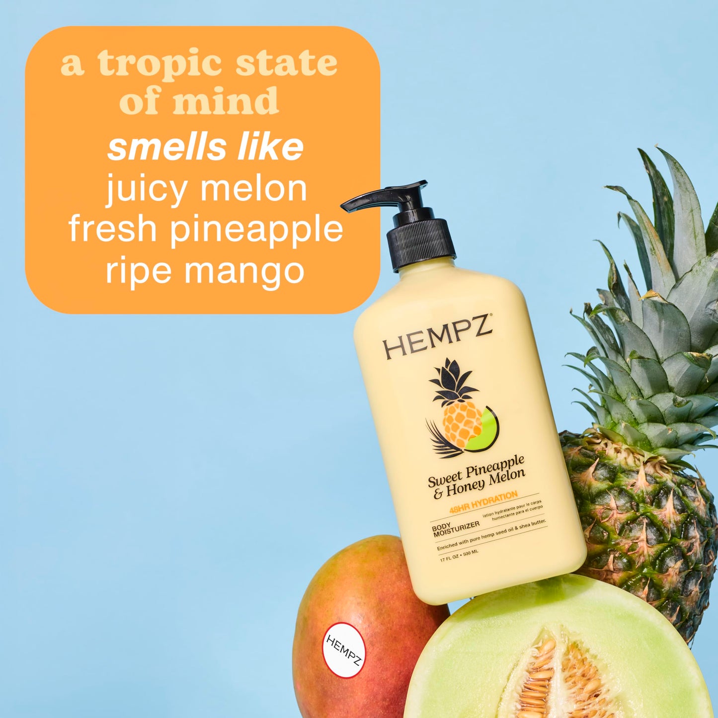 Hempz Body Lotion - Sweet Pineapple & Honey Melon Daily Moisturizing Cream, Shea Butter, Aloe, Orange Extract Body Moisturizer - Skin Care Products