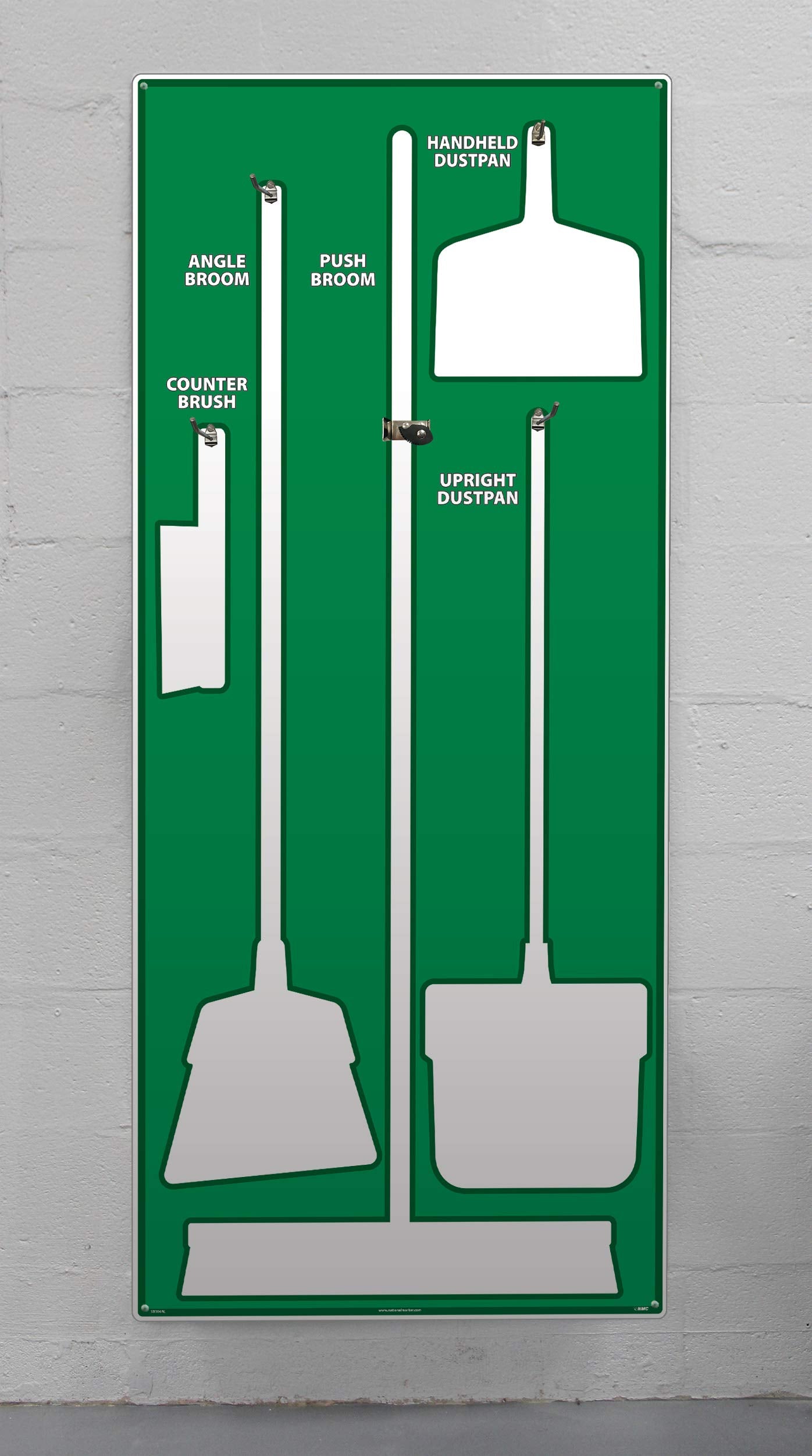 NMC SB104AL 5S Janitorial Shadow Board, Green/White, 68"X30", Heavy-DutyAluminum (Tools Sold Separately)