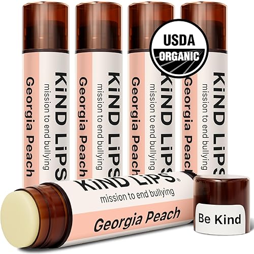 Kind Lips Lip Balm - Nourishing & Moisturizing Lip Care with Shea Butter, Beeswax & Vitamin E | Georgia Peach Flavor | 0.15 Oz (Pack of 5)