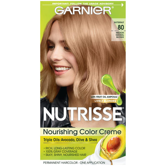 Garnier Nutrisse Nourishing Hair Color Creme, 80 Medium Natural Blonde (Butternut) (Packaging May Vary) Beauty & Personal Care Garnier