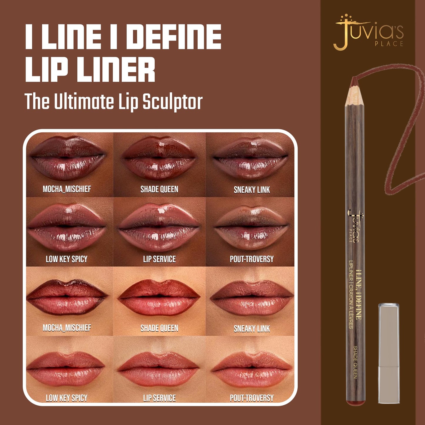 Juvia's Place I Line I Define Lip Liner - Shade Queen - Long-Lasting Lip Liner with Hydrating Formula, Smooth Glide, Sharpenable Pencil for Precise Beauty & Personal Care Juvia's Place