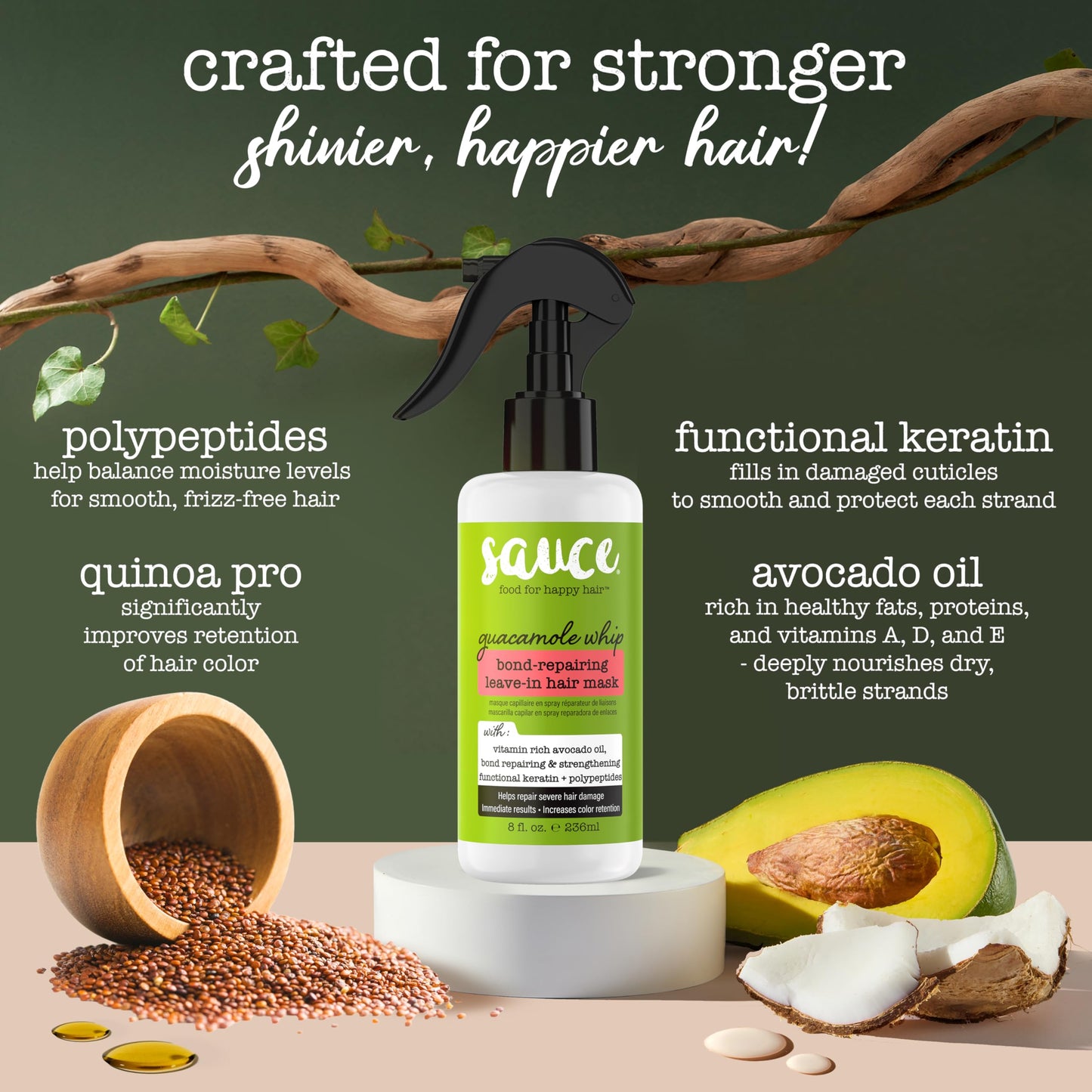 SAUCE BEAUTY Bond-Repairing Leave-In Hair Mask, Guacamole Whip, 8 fl oz (236 ml)