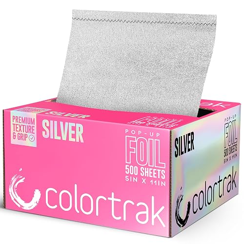 Colortrak Embossed Sheets Silver Aluminum Foil Pop-up Dispenser, 500 Pre-cut Sheets Non-slip Textured, for Hair Foil Coloring and Highlighting