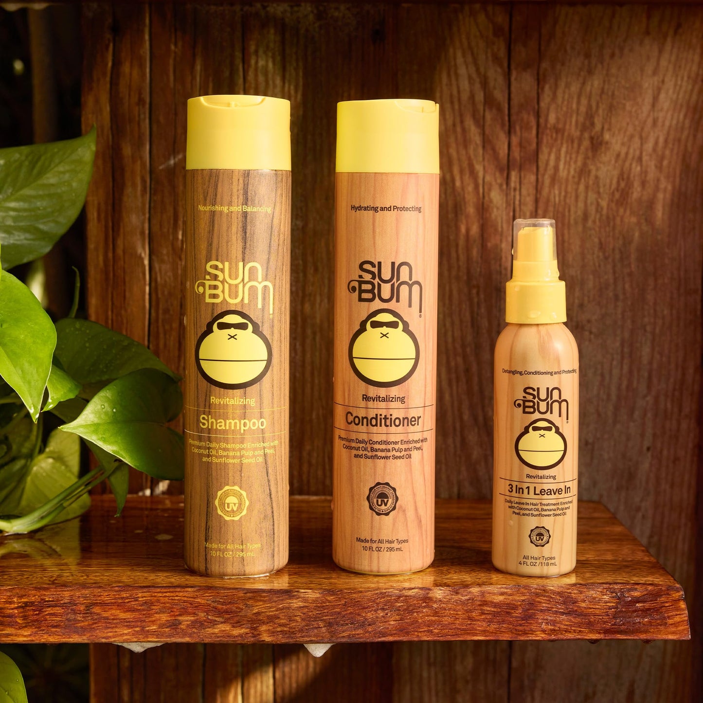 Sun Bum Revitalizing 3 in 1 Leave In Conditioner - Anti Frizz Detangler - Color Friendly with UV Protection - Enriched with Coconut Oil and Banana - 4 Beauty and Personal Care Sun Bum
