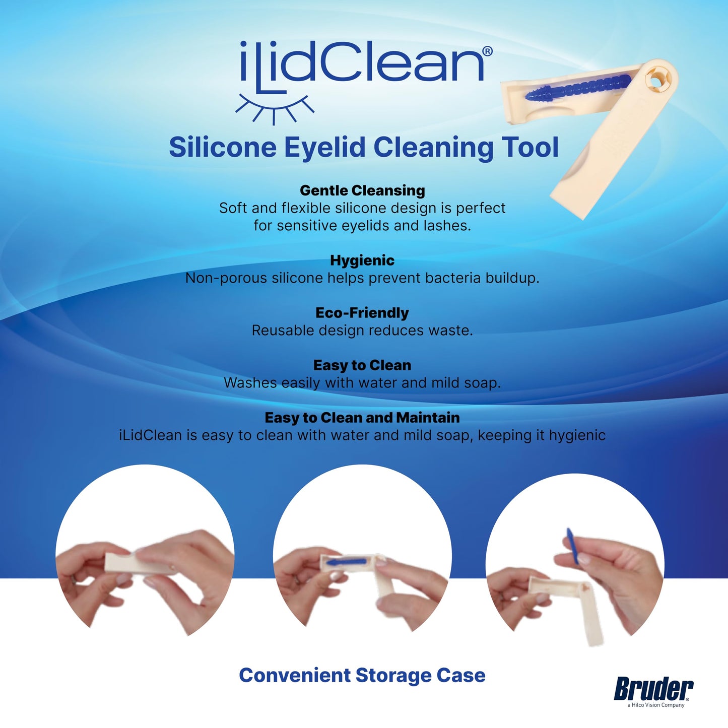 ILidClean Silicone Eyelid Cleaning Tool, Remove Lid Margin Debris Including Waxy Mascara Residue, Lash Gluesbiofilm, Makeup, Reusable, Compact…