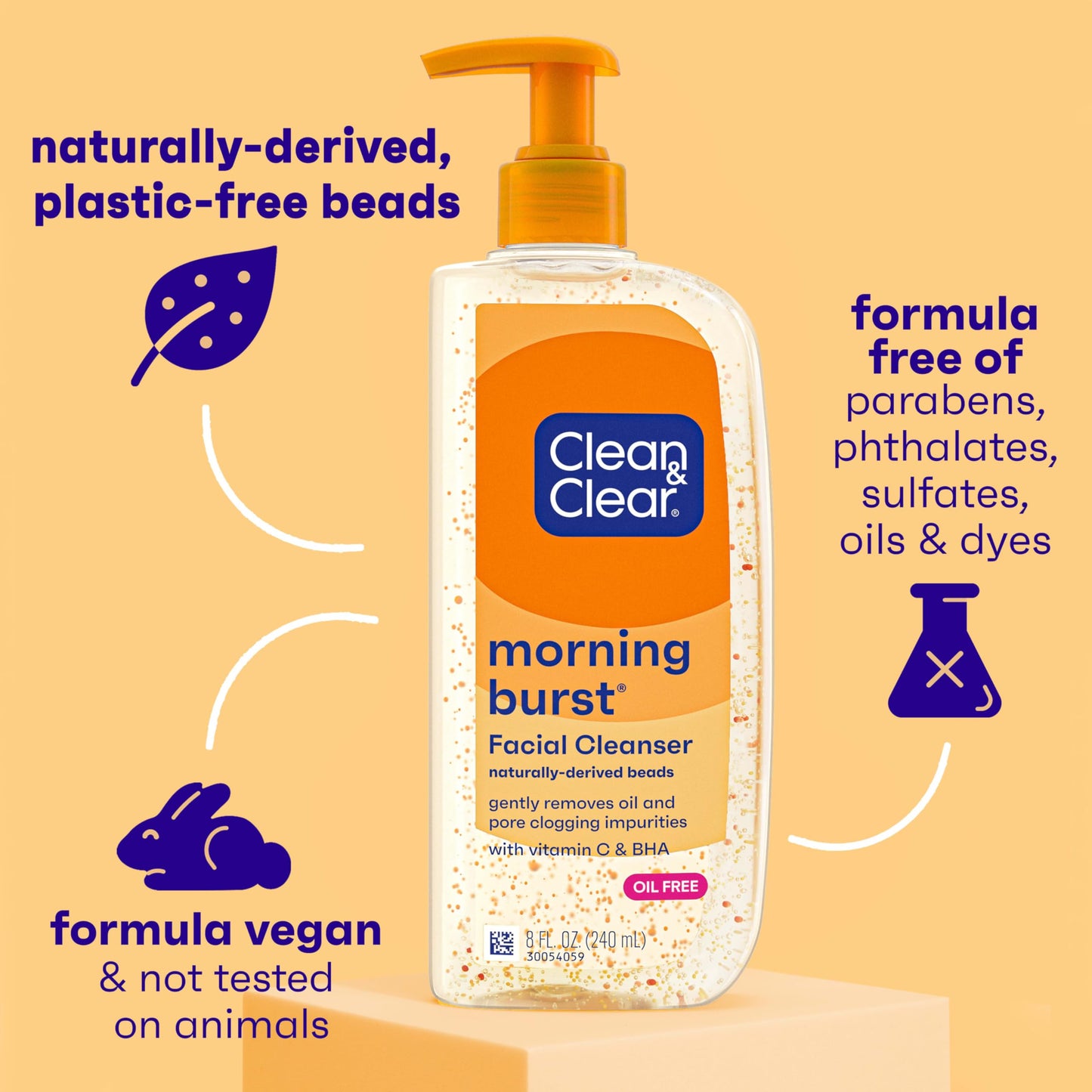 Clean & Clear Morning Burst Oil-Free Facial Cleanser with Vitamin C & BHA, Daily Nourishing Face Wash Gently Cleanses to Remove Oil & Pore Clogging