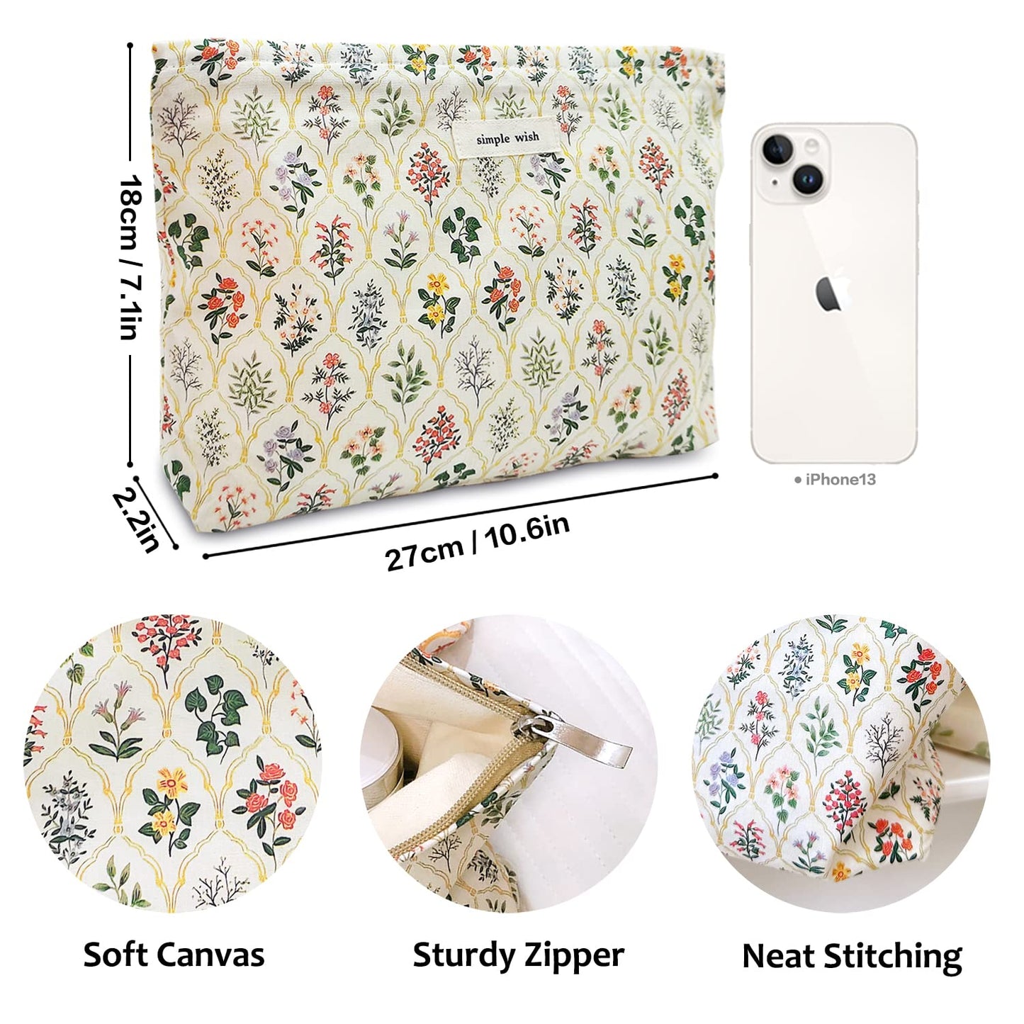 STARDW Aesthetic Floral Makeup Bag Cute Small Cosmetic Bags for Women Girls, Travel Toiletry Bag Large Capacity Zipper Makeup Pouch, Purse Organizer Beauty and Personal Care STARDW
