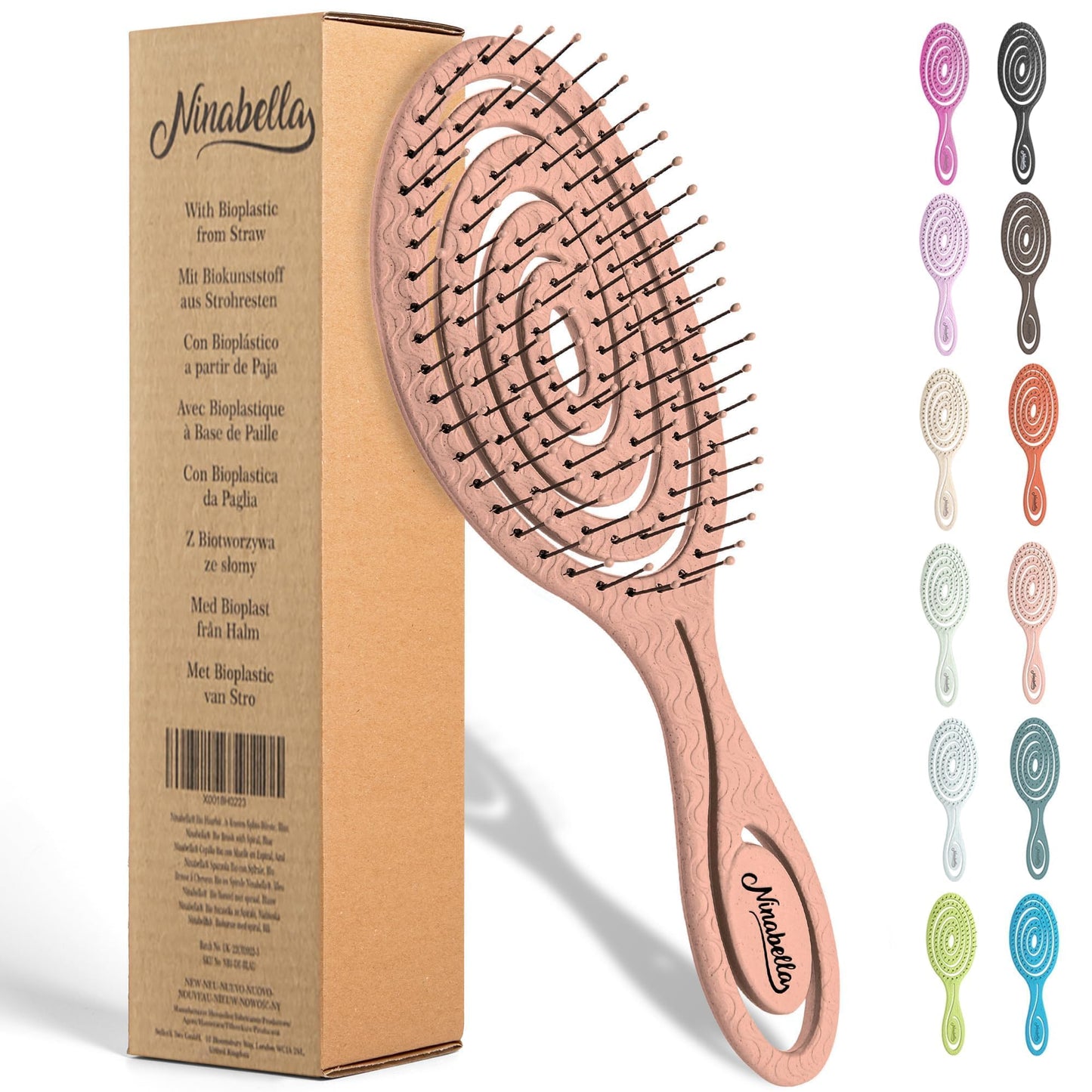 Ninabella Detangling Hair Brush for Women & Men - Does not Pull - Straightening Brushes for Straight & Curly Hair - Unique Spiral Hairbrush - Rose Beauty and Personal Care Ninabella
