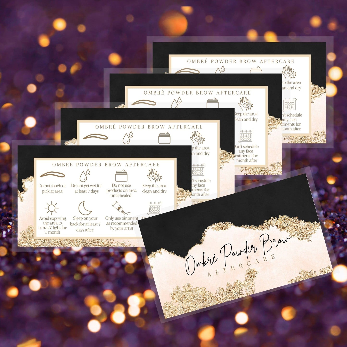 Ombre Powder Brow Aftercare Cards | 50 Pack | 2x3.5” inch Business Card Size | Brow Artist Supplies, Powder Brow Aftercare Cards for Clients, Snatched
