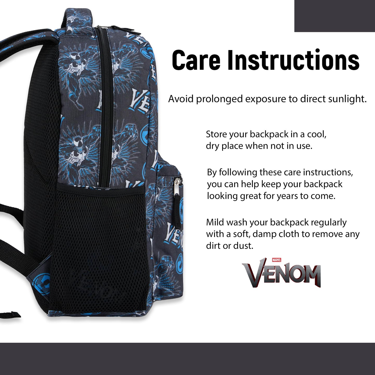 Marvel Comics Venom School Backpack - Avengers, Spiderman, Captain America, Iron Man, Hulk - Officially Licenced Bookbag for Boys & Girls (Venom Black)