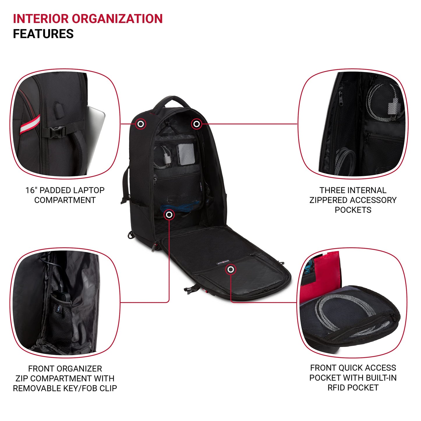 SwissGear Hybrid 45L Travel Backpack, Fits 17 inch Laptop, Men's and Women's, Black