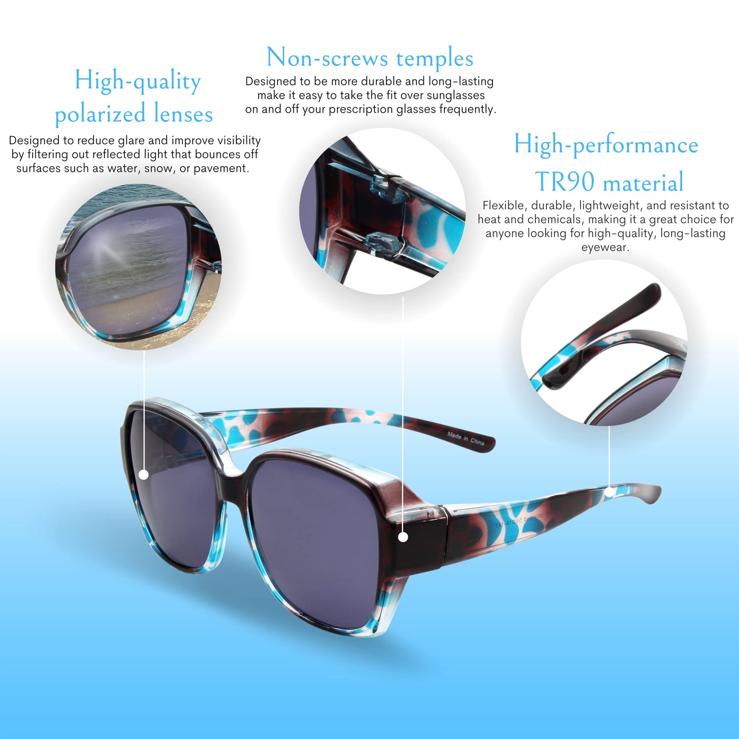 BLUE CUT Fit Over Polarized Sunglasses Driving Clip-on Over Glasses, Solar Shield Sunglasses Over Prescription Glasses