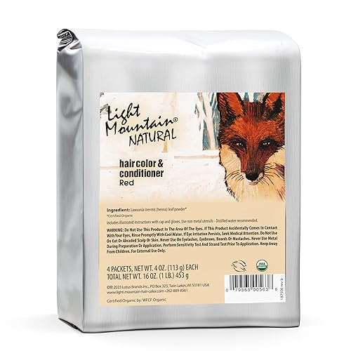 Light Mountain Henna Hair Color & Conditioner - Red Hair Dye, Organic Henna Leaf Powder and Botanicals, Chemical-Free, Semi-Permanent Hair Color + 4