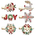 6PCS Christmas Hair Clips for Women Xmas Snowflake Wreath Reindeer Bell Hairpins Rhinestone Holiday Hair Barrettes Festive Costume Hair Accessory