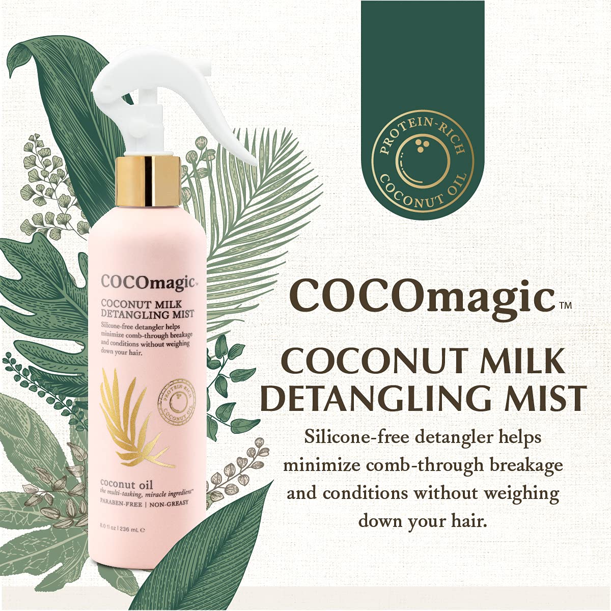 Cocomagic Coconut Milk Detangling Mist | Extra Moisturizing Leave-in Detangler | Restore Vibrancy and Boost Shine | Non-Greasy Formula | Paraben Free