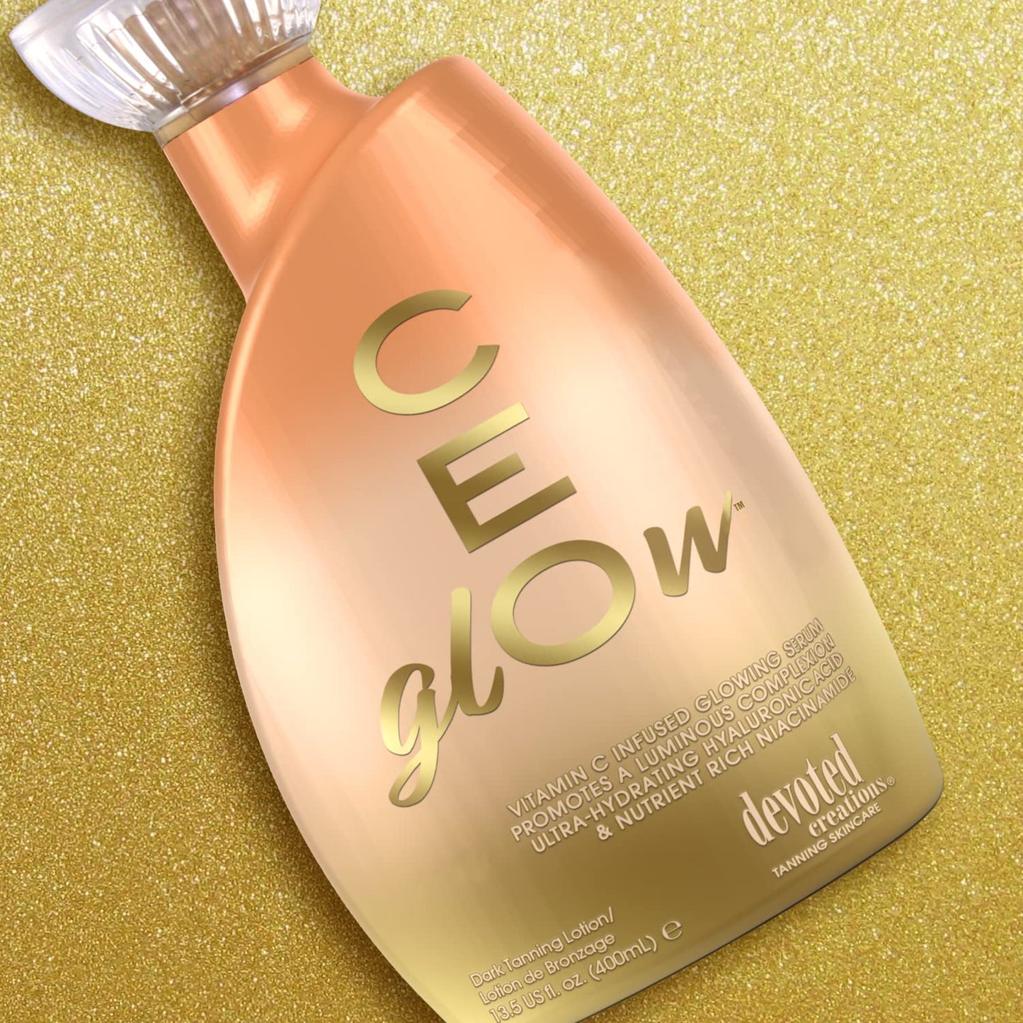 Devoted Creations CEglOw Dark Tanning Lotion - Vitamin C Infused Glowing Serum Promotes a Luminous Complexion Ultra-Hydrating Hyaluronic Acid
