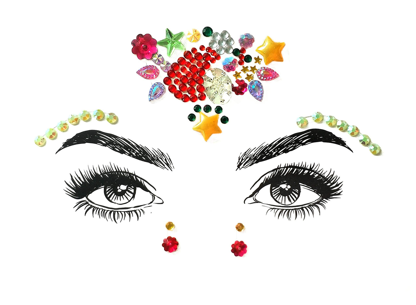 Christmas Face Gems,3PCS Crystal Body Glitter Face Stickers Festival Makeup Jewels Temporary Tattoo Glitter Rhinestone Adhesive for Face Eyes Body