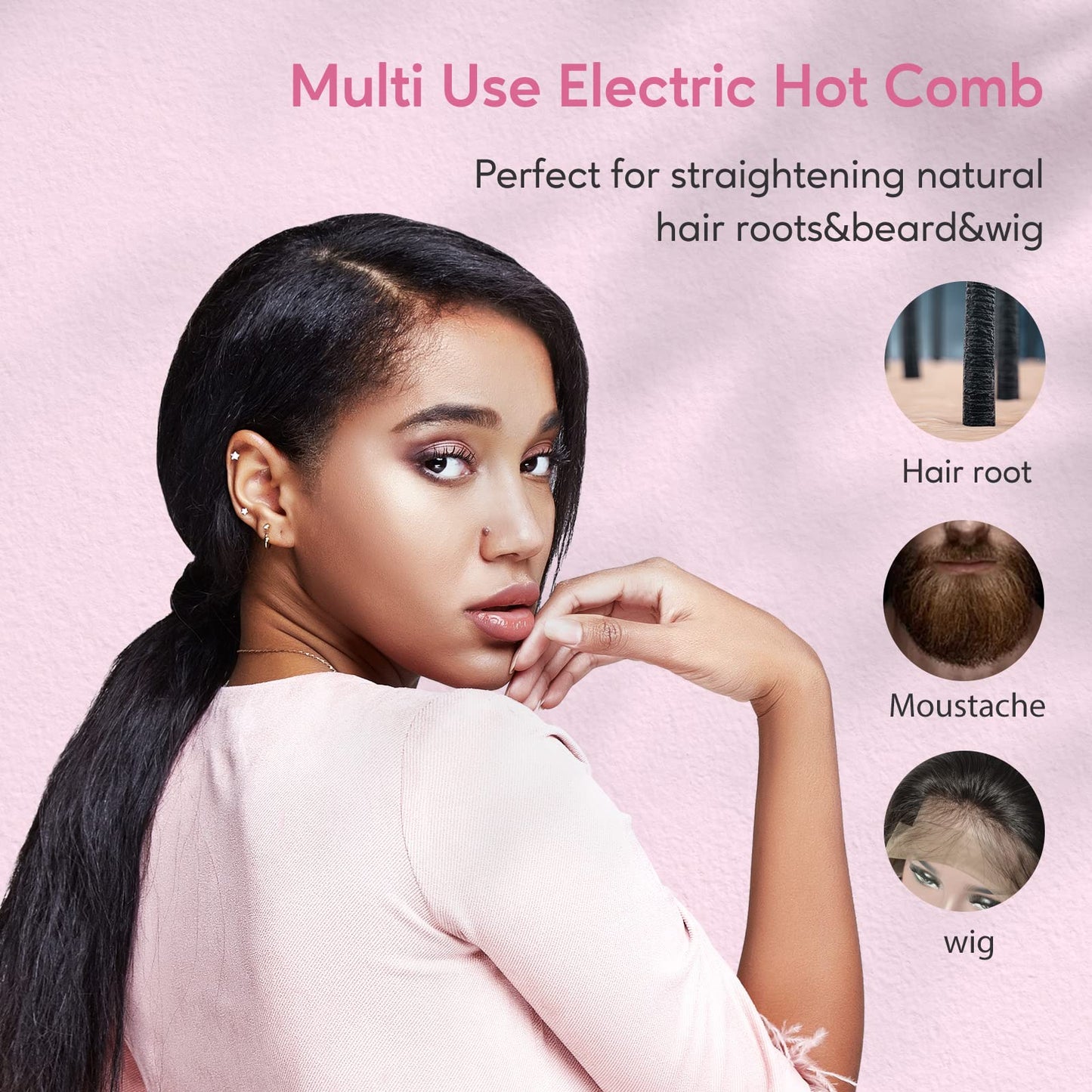 Hot Comb Electric by Terviiix, Pressing Combs for Natural Black Hair, Wigs & Beard, Anti-Scald Straightening Comb with Keratin & Argan Oil Infused