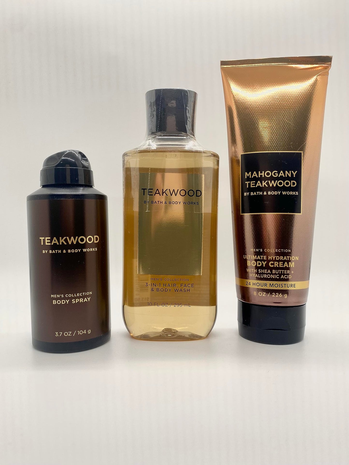 Bath and Body Works Teakwood - Three Piece Men's Collection 8 oz Body Cream, 3.7 oz Deodorizing Body Spray, 10 oz 2-IN-1 Hair and Body Wash