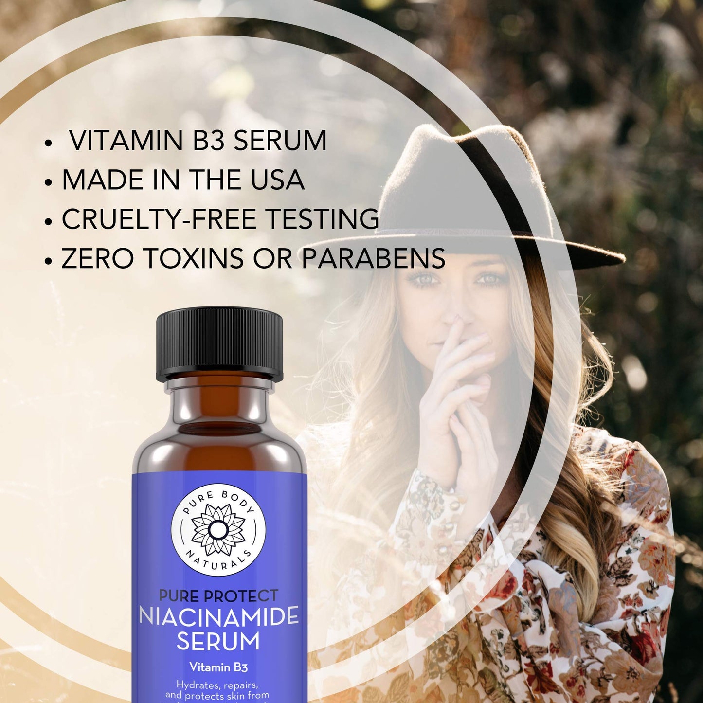 Pure Body Naturals Vitamin B3 Niacinamide Serum, 1 Fluid Ounce - Super Moisturizer Cream for A Younger Looking Face and Body - Pore Reducing Facial