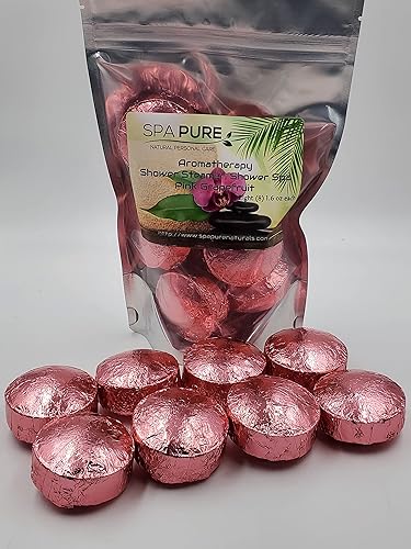 Spa Pure Pink Grapefruit Aromatherapy: Shower Steamers/Bombs/Tablets with 100% Natural/Organic Essential Oils-Transform Your Shower 8 Count (Pack…