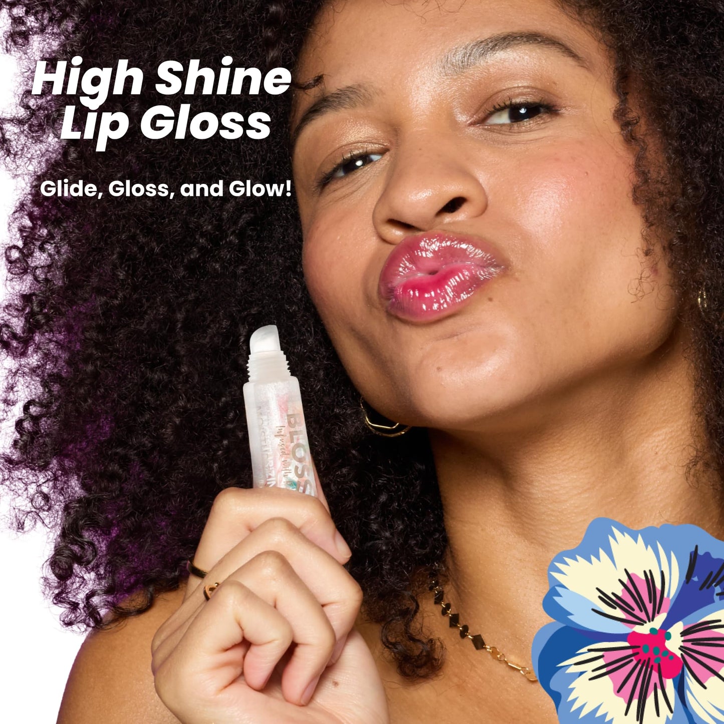 Blossom Lip Gloss Tubes, Cotton Candy Scented Thick Clear High Shine Moisturizing Flower Lip Gel with Nourishing Jojoba Seed Oil, Infused with Real