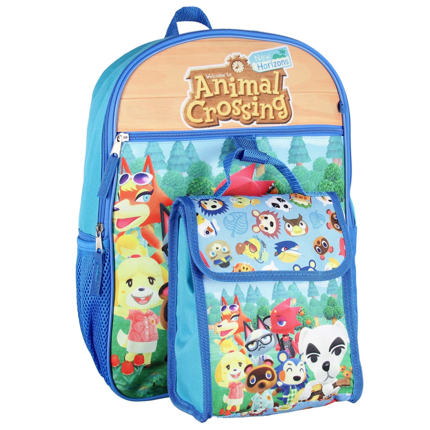 Bioworld Animal Crossing Character Print Backpack 5 pc Set Lunch Tote Keychain