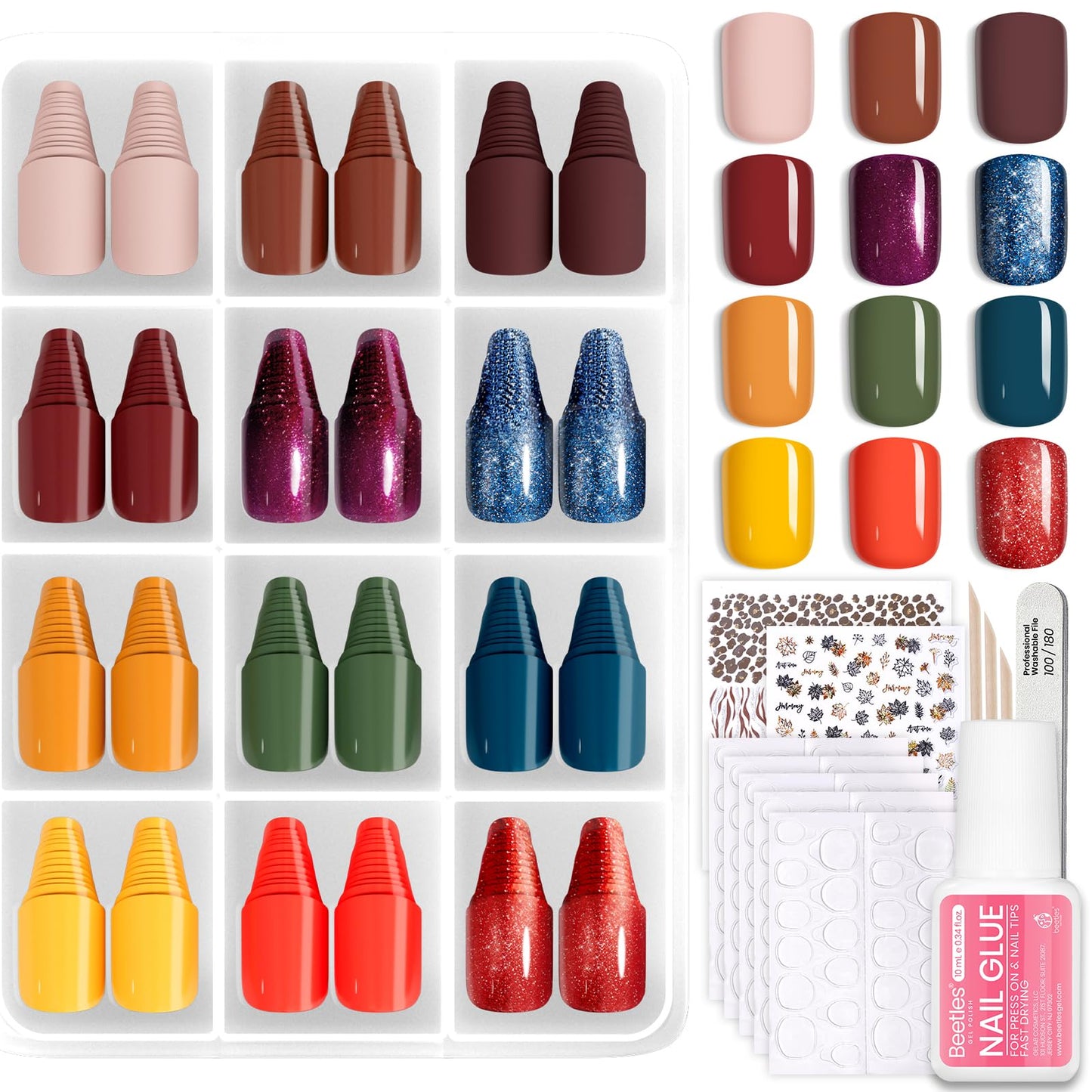 Beetles Press On Nails Kit - Festival Glow | 360Pcs 12 Colors Short Square Press On Nails | 15 Sizes Matte Glossy Glitter With Nail Glue & Nail Tabs Beauty and Personal Care beetles Gel Polish Default Title