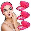 Denfany 3 Pack Makeup Headband, Ultra Soft Adjustable Spa Facial Headbands Terry Cloth Stretch Make Up Wrap for Face Washing, Bathing, Showers (Rose