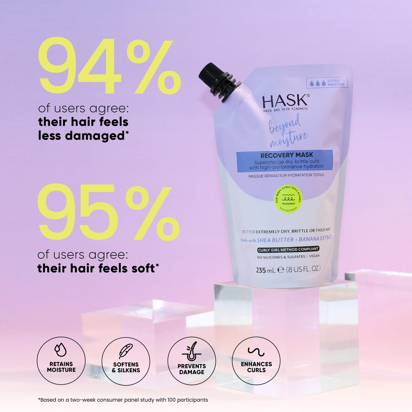 HASK Beyond Moisture Recovery Mask with Shea Butter & Banana Extract for Wavy, Curly, Coily & Kinky Hair, Softens, Moisturizes, Prevents Damage