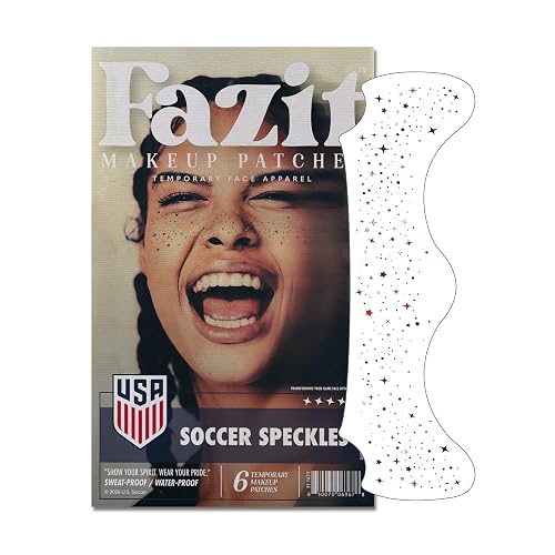 Fazit US Soccer Speckles - Red, Blue & Silver Glitter Makeup Patches - Waterproof & Sweat-proof Face Stickers - Long-Lasting Game Day Glam, USA Spirit