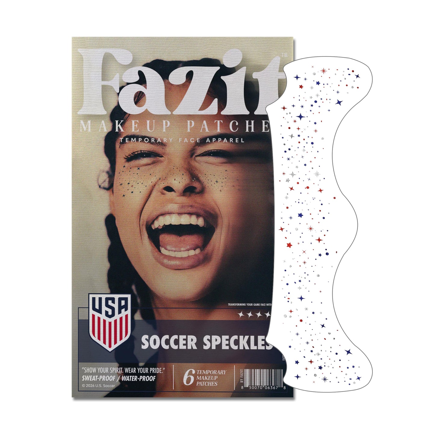 Fazit US Soccer Speckles - Red, Blue & Silver Glitter Makeup Patches - Waterproof & Sweat-proof Face Stickers - Long-Lasting Game Day Glam, USA Spirit