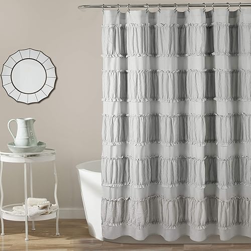 Lush Decor Nova Ruffle Shower Curtain, 72" x 72", Gray