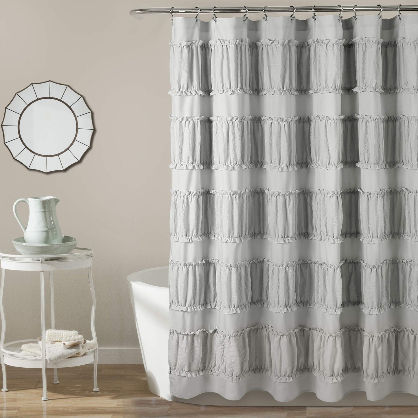 Lush Decor Nova Ruffle Shower Curtain, 72" x 72", Gray