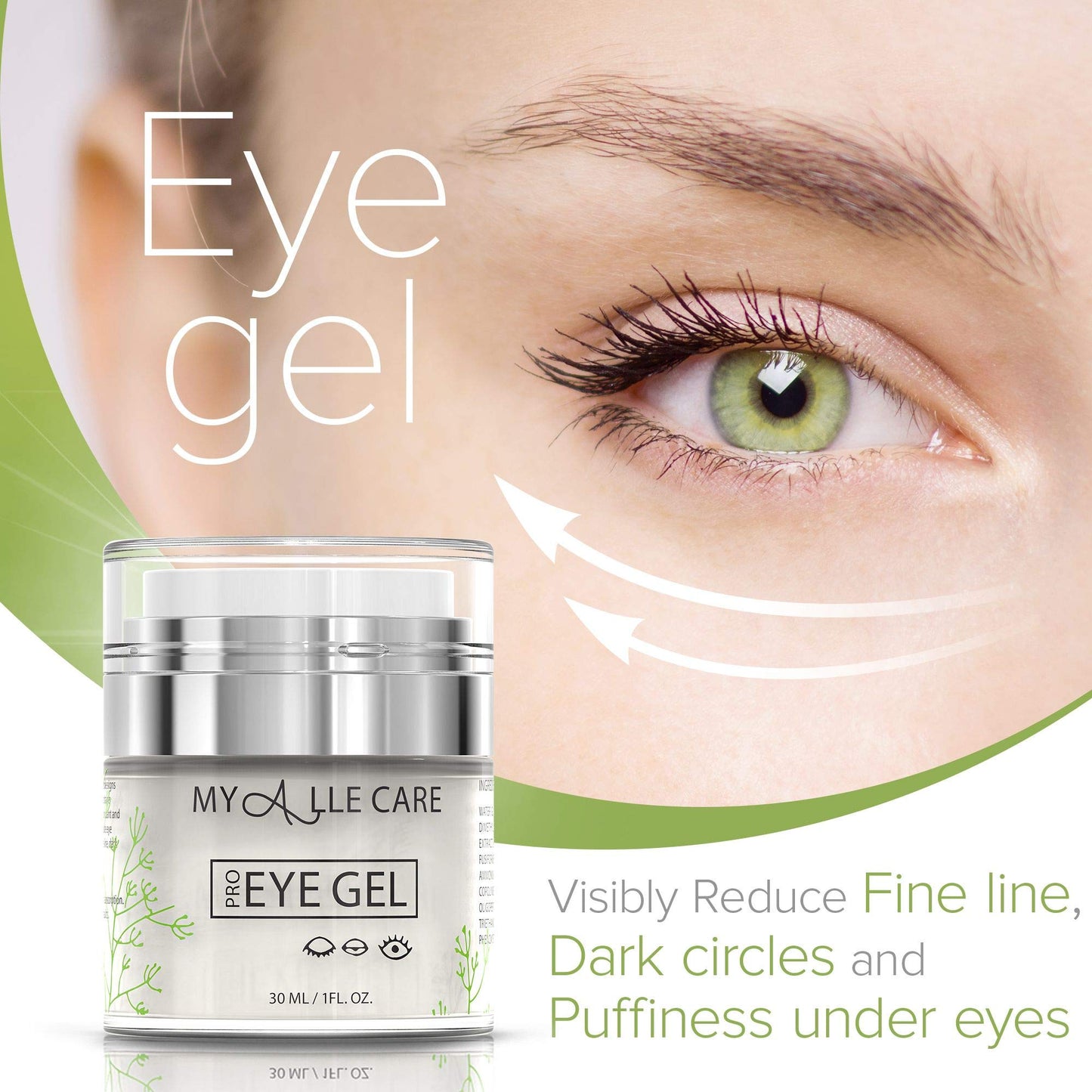 Eye Gel with Hyaluronic Acid, Reduce Dark Circles, Puffiness and Eye Bags. Anti Wrinkle Under Eye Treatment, Hydrating Gel with Collagen, Aloe
