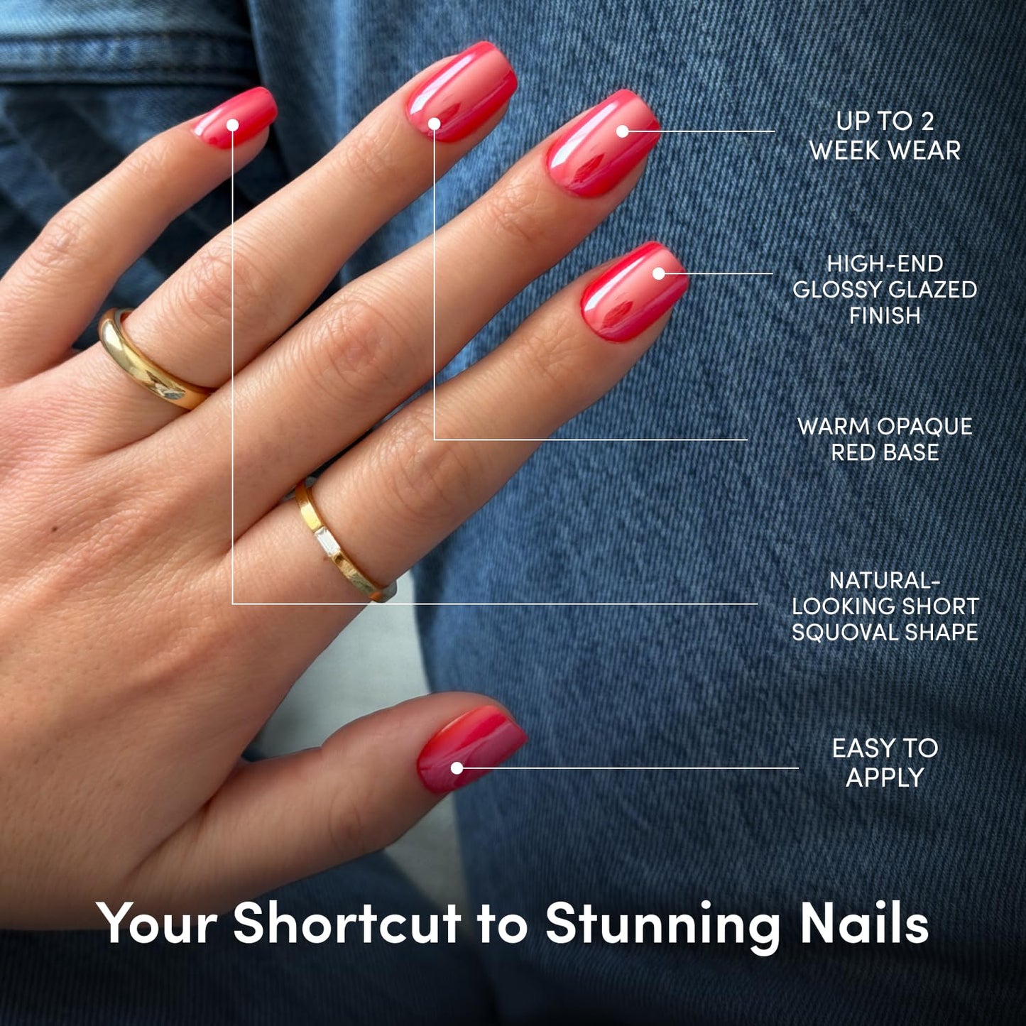 Glamnetic Press On Nails - Short Squoval Fake Nails | Glazed Red Press On Nails, Salon Quality Kit with Glue | Statement Red - 30 Nail Set in 15 Sizes Beauty and Personal Care Glamnetic