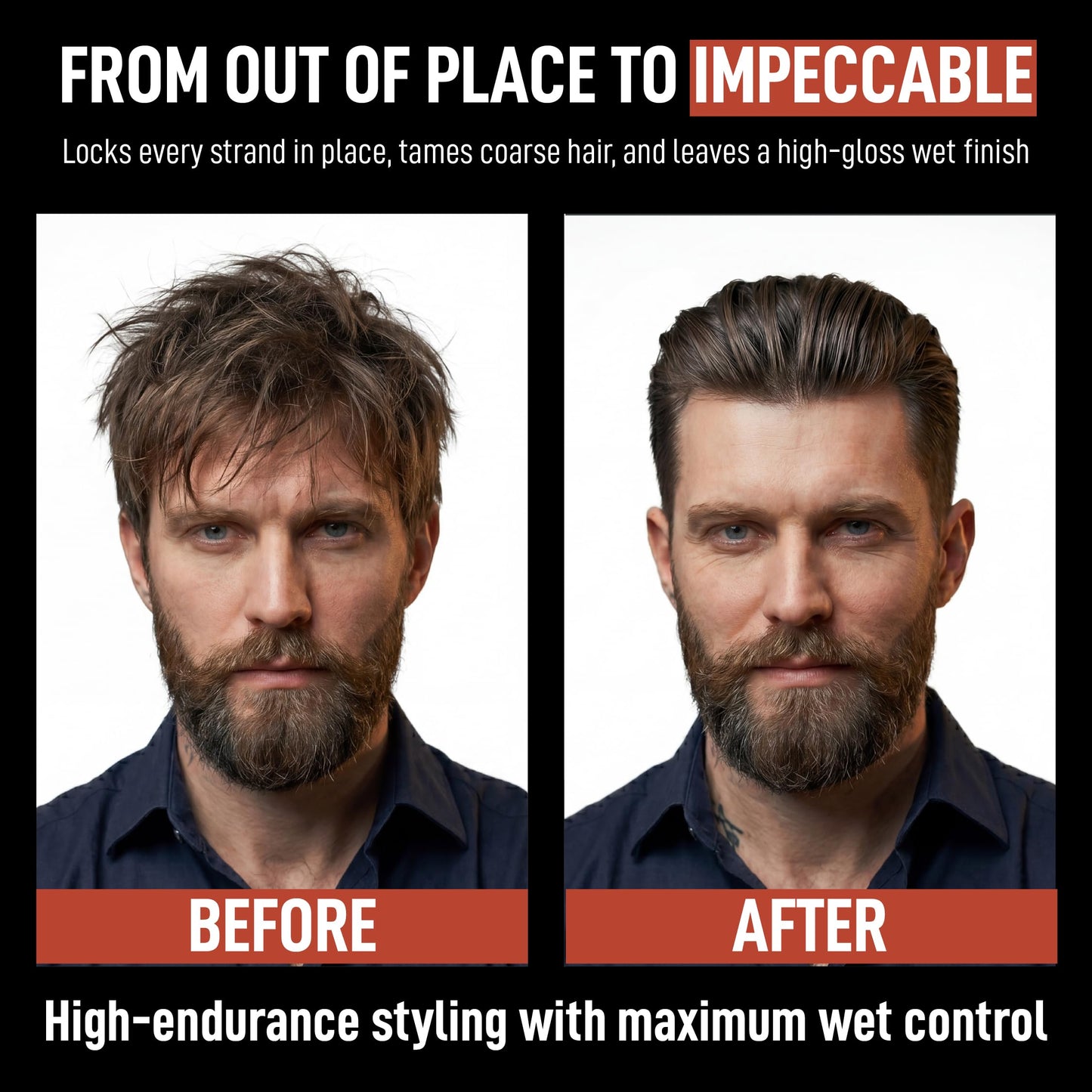 Original Rascal Deluxe Pomade #5 - Hair Paste High Shine w/Strong Hold & Wet Look - Men's Styling Care Solution for All Hair Type - Natural Made