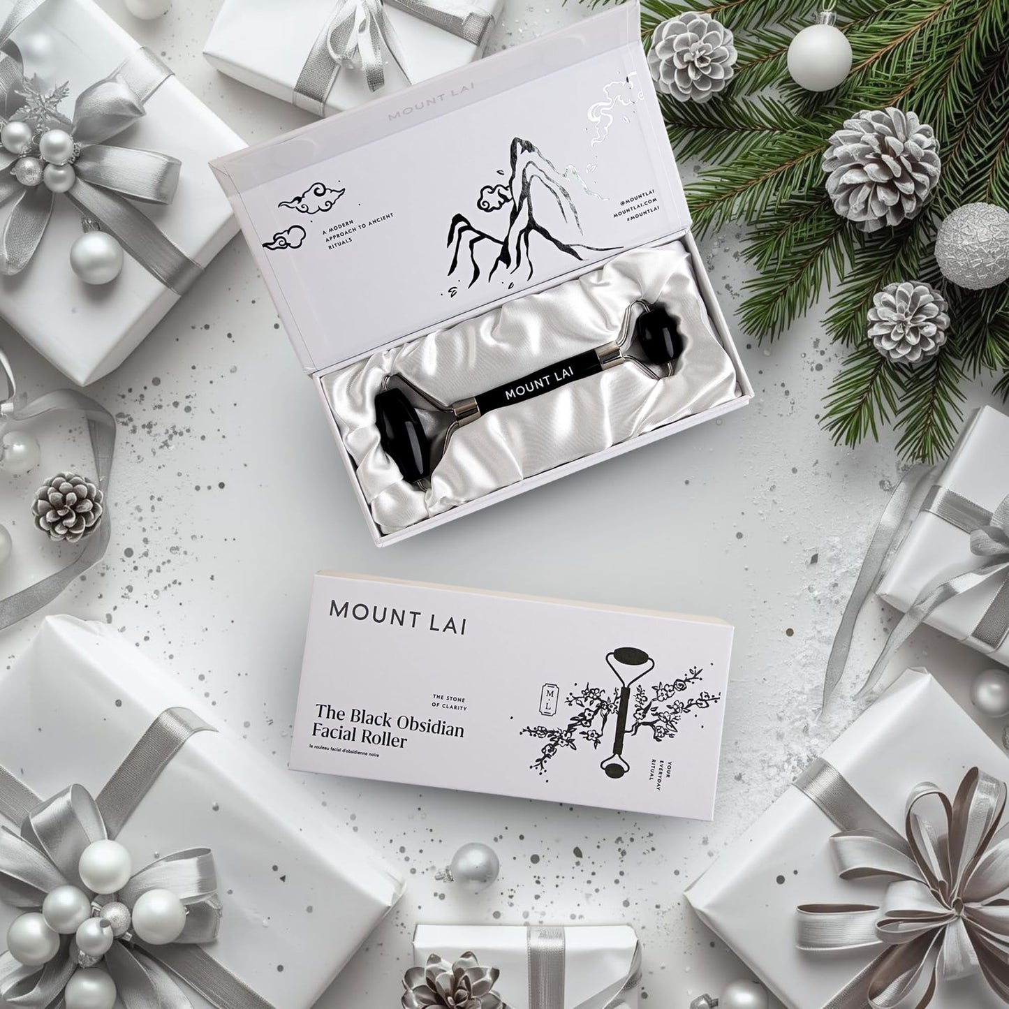 Mount Lai Warming Black Obsidian Facial Roller - The Stone of Clarity, Detoxifying Face Roller Tool for Purified Skin, Relaxation & Improved