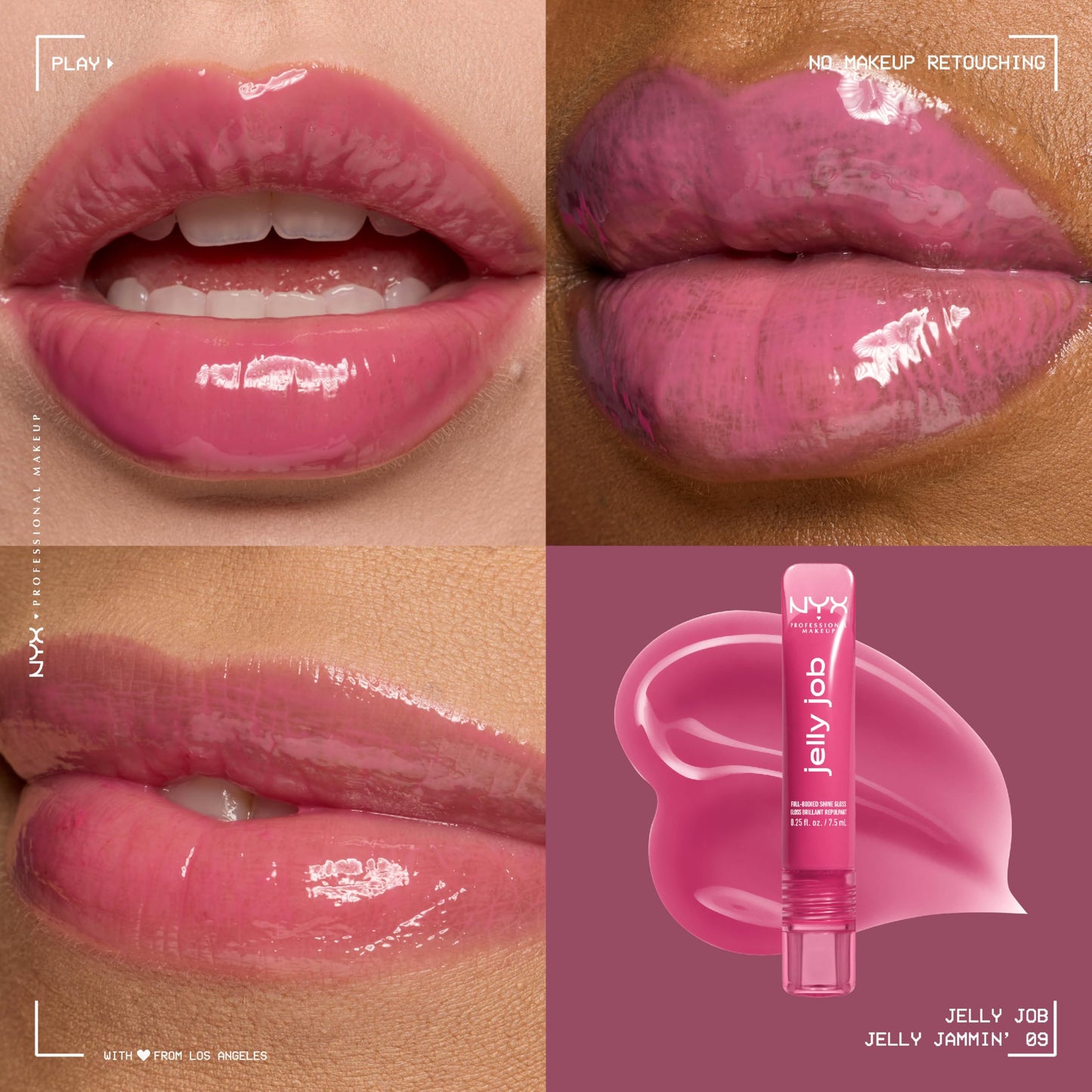 NYX PROFESSIONAL MAKEUP Jelly Job Lip Gloss, Lip Tint Gloss with Full-Bodied, Smoothing, and Hyper-Glossy Shine - Jelly Jammin' (Cool Pink)