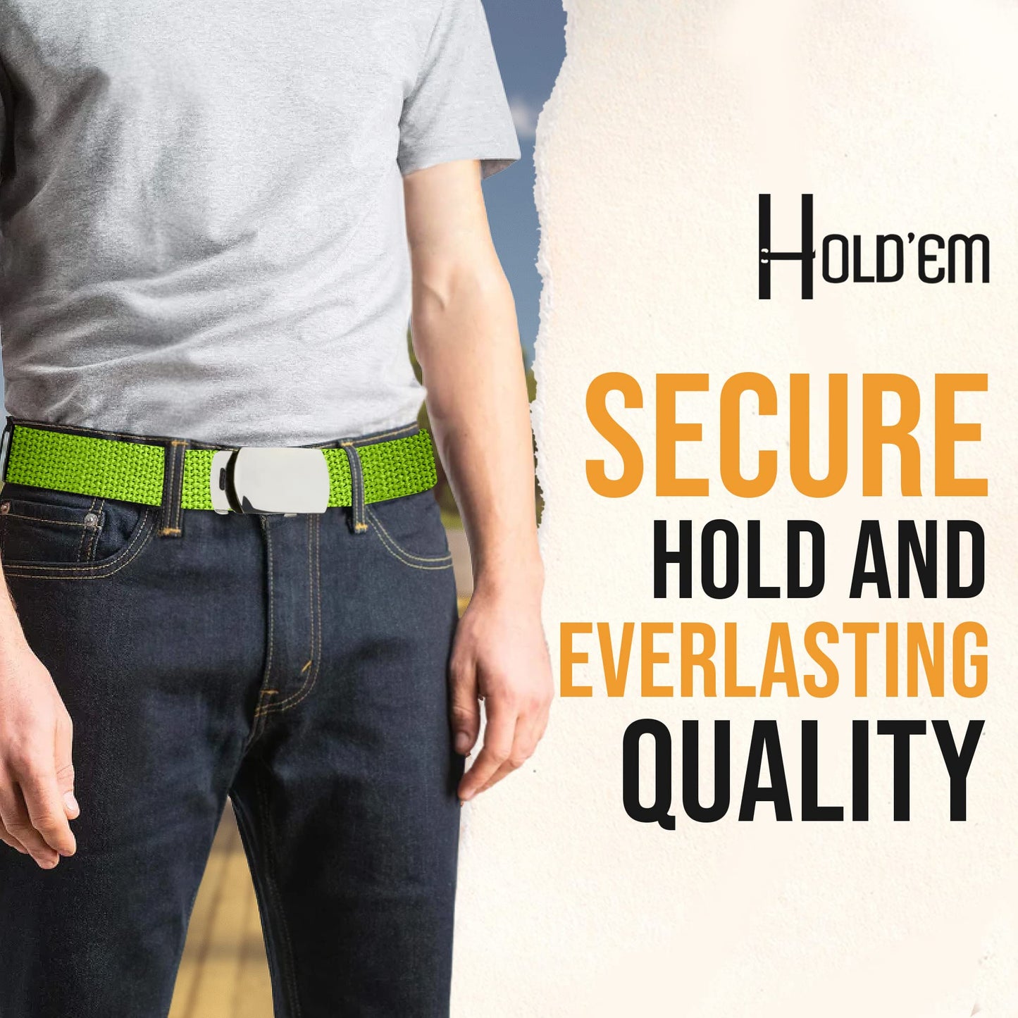 Hold’Em Military Canvas Webbing Belts for MEN’S-Polished Silver Slider Buckle Heavy Duty Adjustable -Lime Green