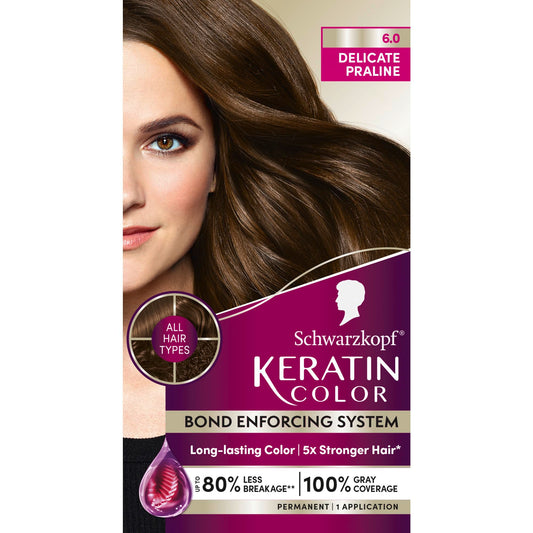 Schwarzkopf Keratin Permanent Hair Dye Cream, 6.0 Delicate Praline, Professional Quality Color for Up to 100% Gray Coverage, Bond Enforcing System Beauty & Personal Care Schwarzkopf