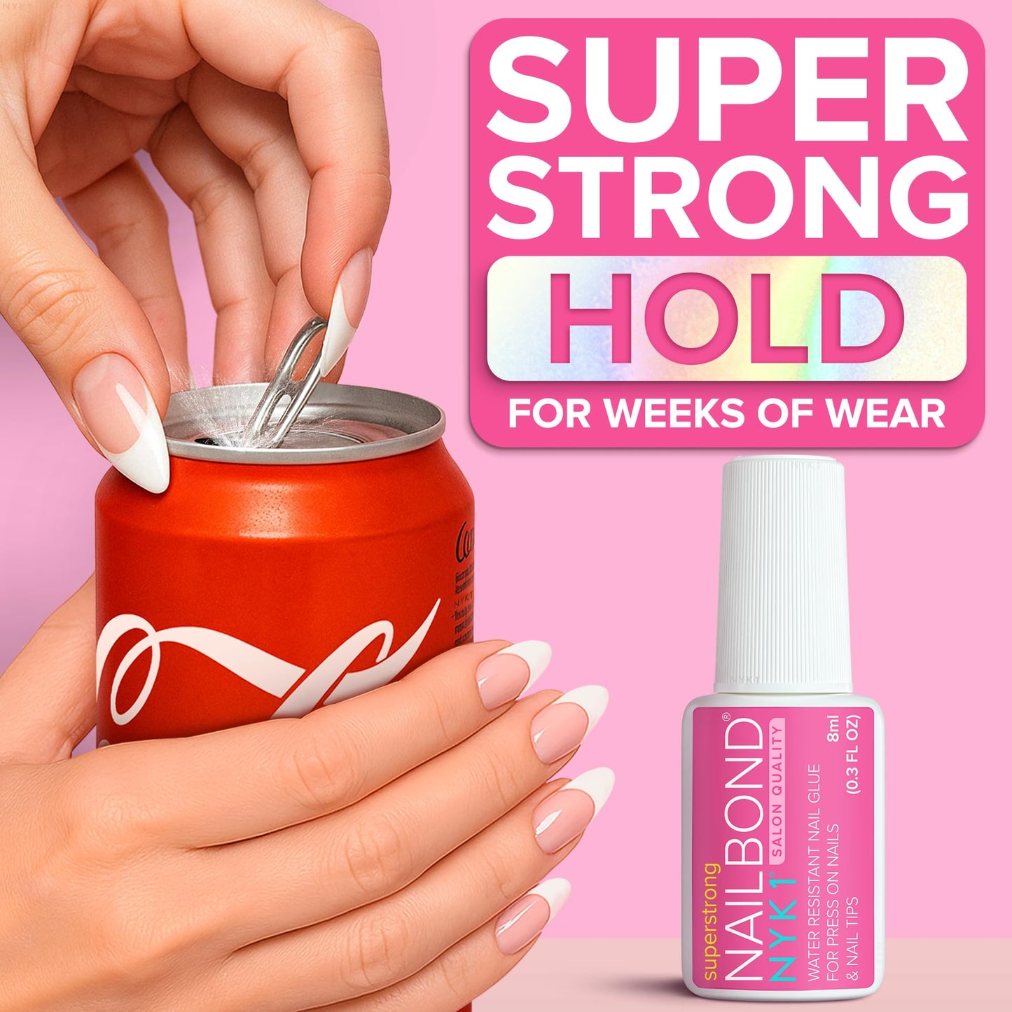 Super Strong Nail Glue for Press On Nails, Nail Tips & Acrylic Nails (8ml) NYK1 NailBond Brush On Glue for Press Ons, Tips & Acrylics - Long Lasting Beauty and Personal Care NYK1