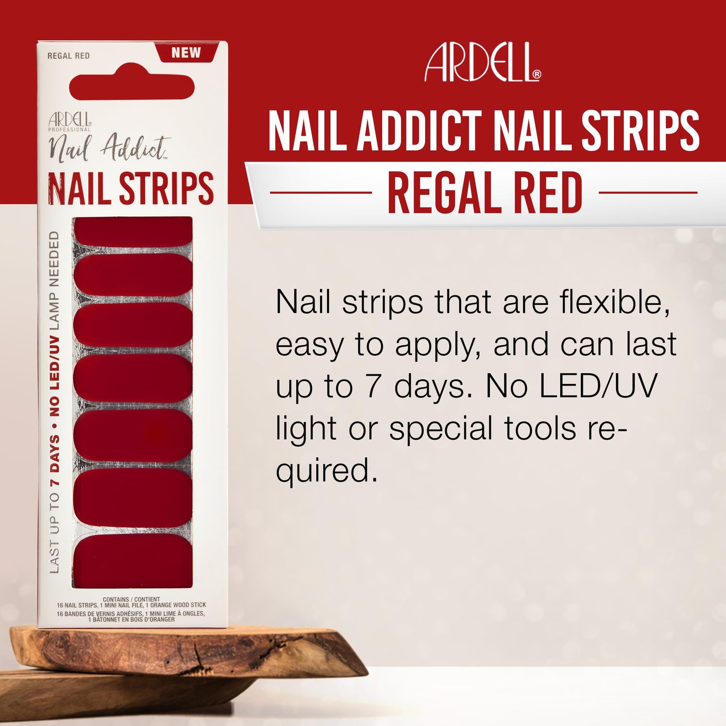Ardell Nail Addict Nail Strips, Regal Red, Instant Manicure Strips, Lasts Up to 7 Days, No Lamp Needed, 16-Pack Beauty & Personal Care Ardell
