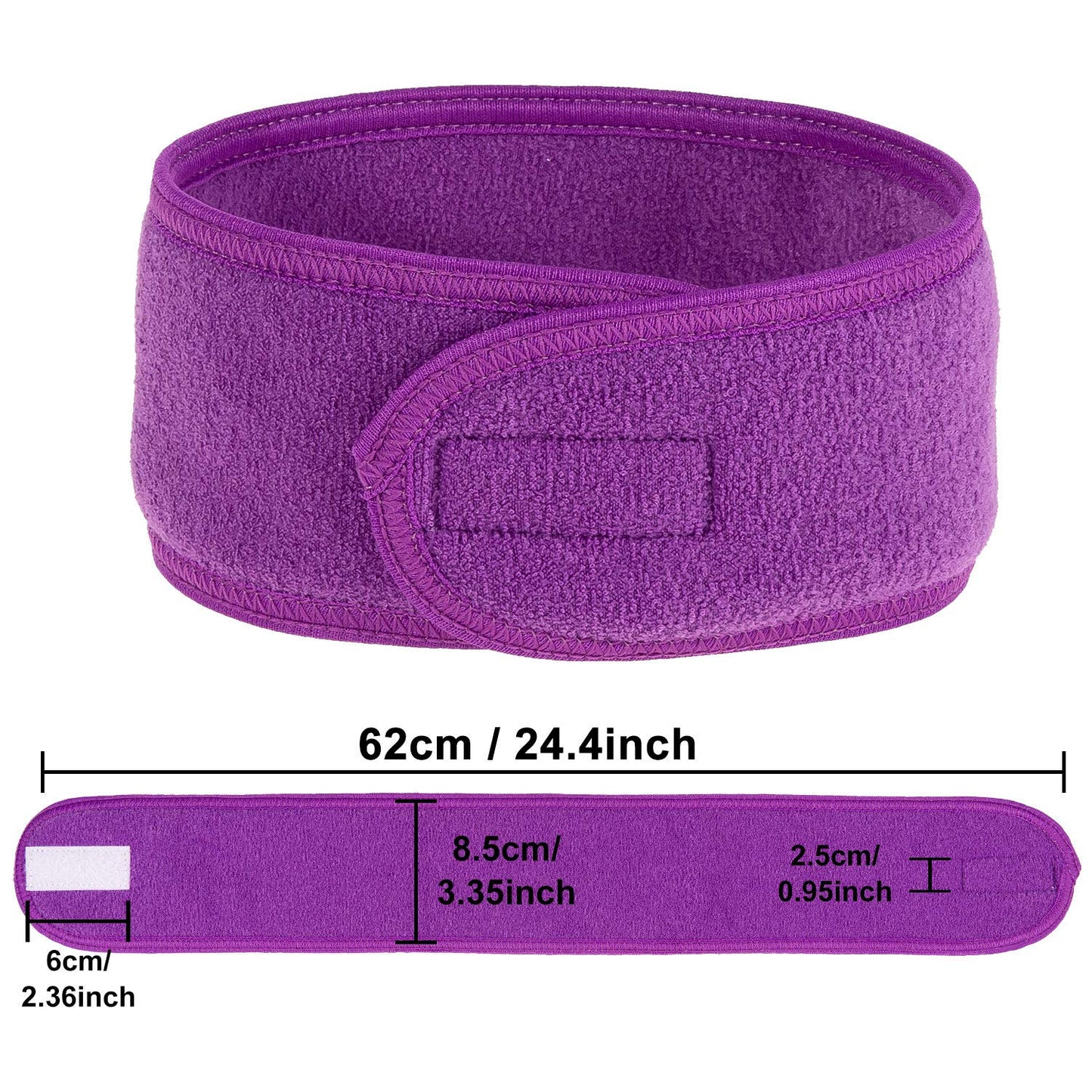 Whaline Spa Facial Headband 4 Packs Head Wrap Terry Cloth Headband Adjustable Stretch Towel for Bath, Makeup and Sport (Purple)