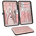 ZIZZON Manicure Set 18 in 1 Professional Pedicure Set Nail scissors Grooming Kit with Leather Travel Case Pink